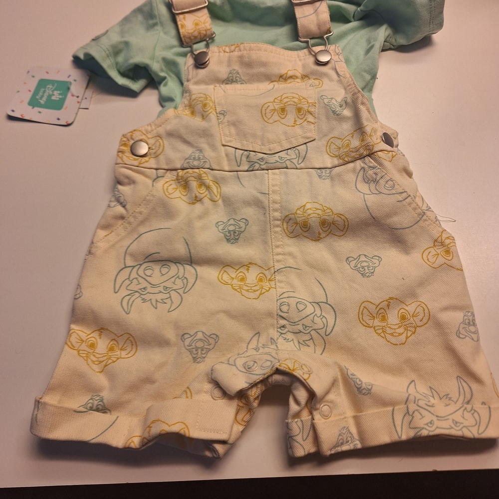 Disney Cream Overalls with Yellow and Gray Characters